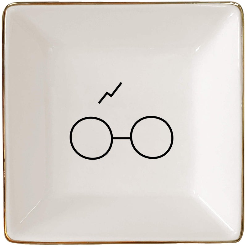 Simply Charmed Porcelain Jewelry Ring Holder Tray â€“ Harry Potter Gift, Porcelain Trinket Dish, 4"x4" White with Golden Glaze, Jewelry Organizer - Image 1